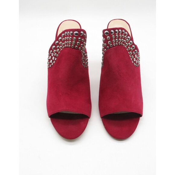 Fergie Women's Red Suede Studded Open-Toe Block Heel Mules Shoes Size 11 NWOT - Picture 2 of 7